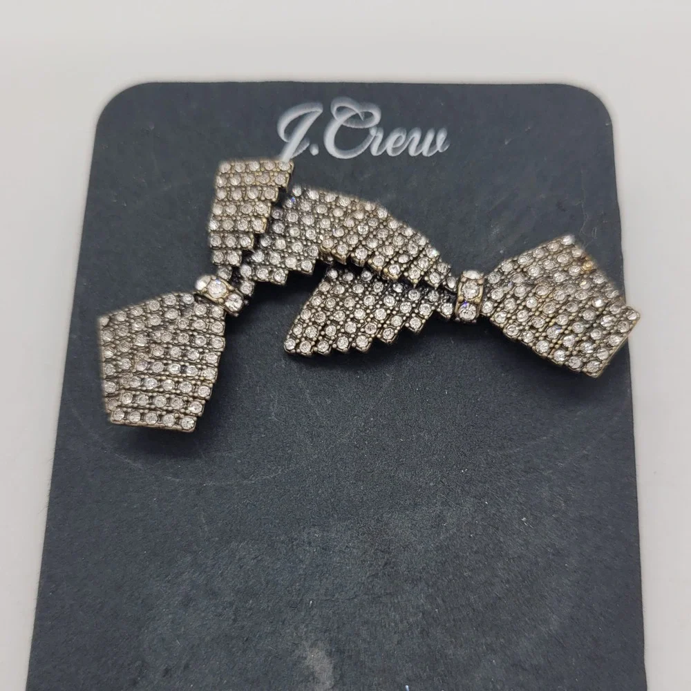 J.Crew Crystal Bow Stud Earrings Silver Tone Hypoallergenic NEW
